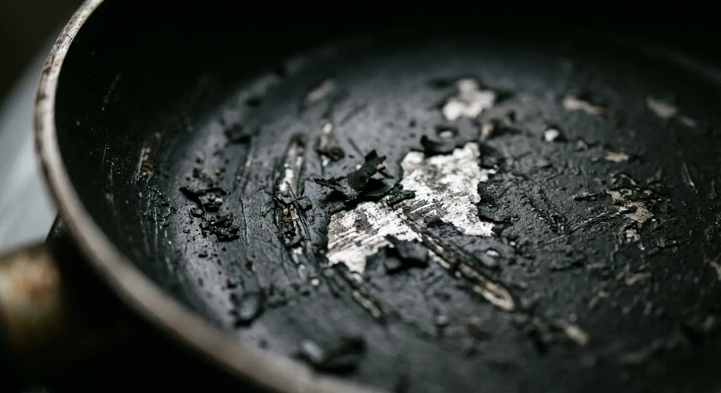 Close-up of scratched non-stick coating
